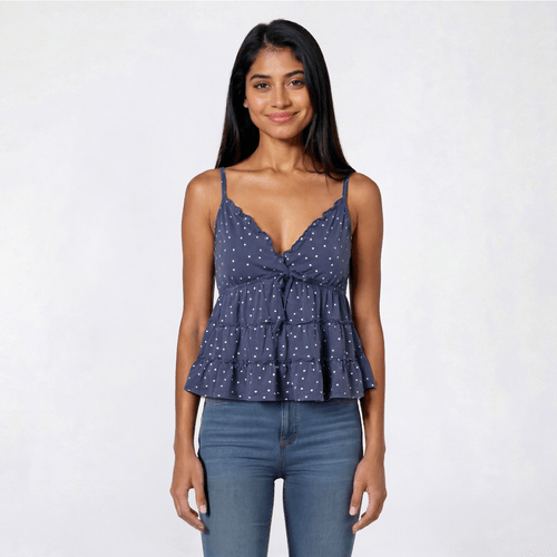 Juniors Pink Rose Jersey Tier Baby doll Tank Top - Indigo - image 