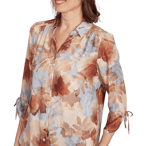 Womens Alfred Dunner Classics Button Front Leaf Blouse