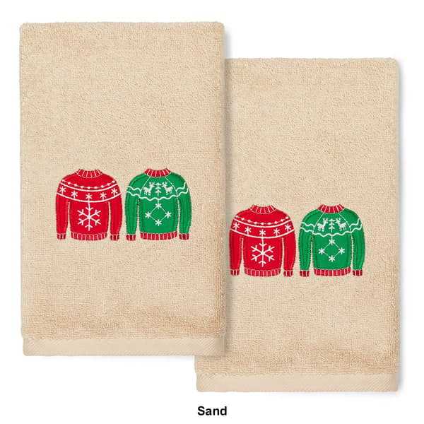 Linum Home Textiles Christmas Sweaters Hand Towels Set Of 2