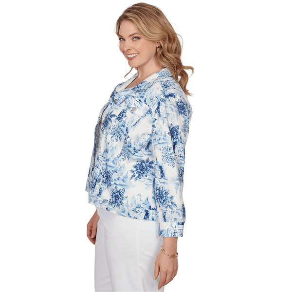 Plus Size Ruby Rd. French Riviera Floral Toile Denim Jacket