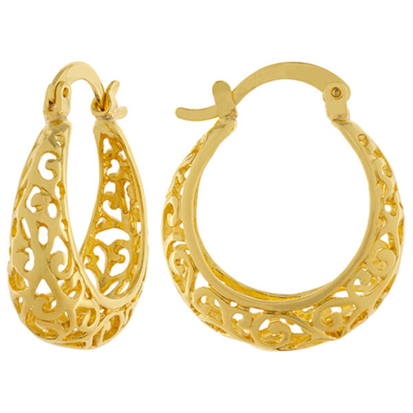 Gold Over Fine Silver Plated 22mm Filigree Hoop Earrings - image 