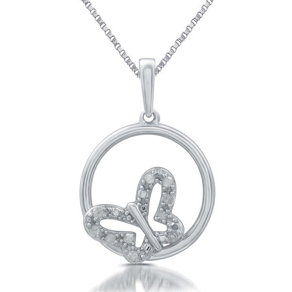 Marsala 1/10ctw. White Diamond Accent Butterfly Circle Pendant - image 