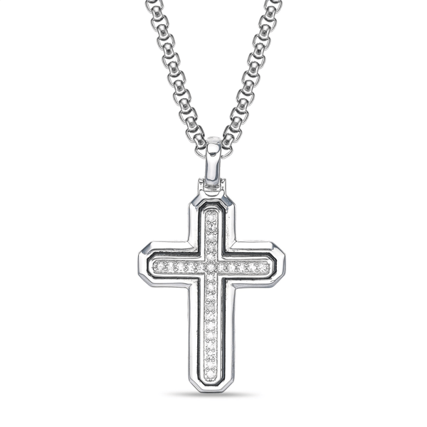 Mens Lynx 1/2ctw. Lab-Grown Diamond Cross Pendant Necklace - image 