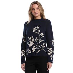 Petite Rafaella(R) Long Sleeve Floral Jacquard Mock Neck Sweater