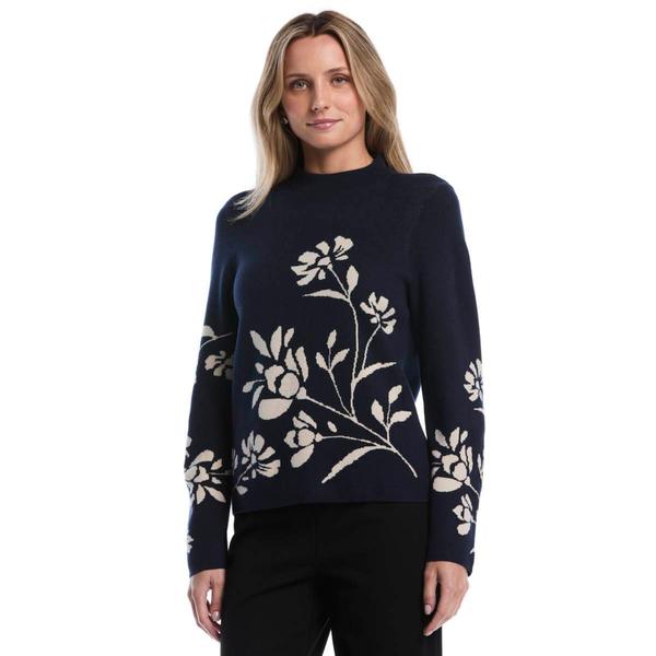Womens Rafaella(R) Long Sleeve Floral Jacquard Mock Neck Sweater