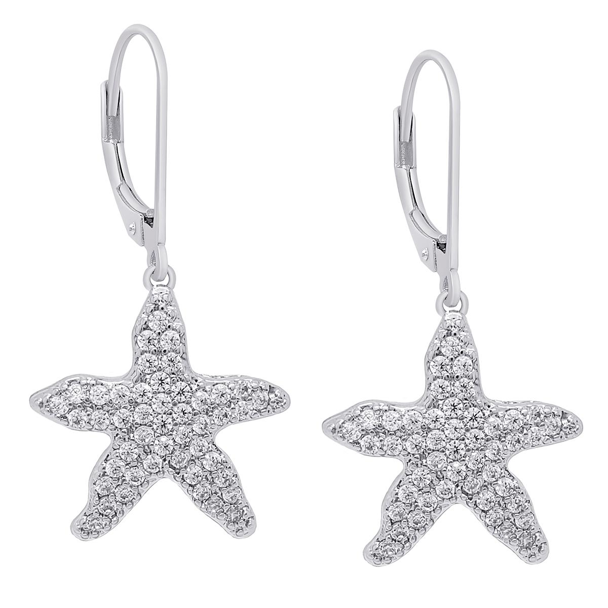 Silver Plated CZ Star Lever Back Earrings