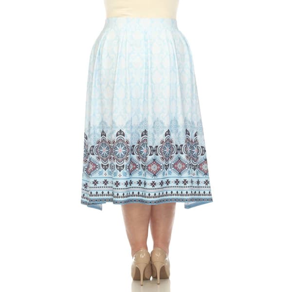 Plus Size White Mark Pleated Skirt with Border Prints