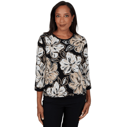 Womens Alfred Dunner Cityscape 3/4 Sleeve Large Floral Sweater