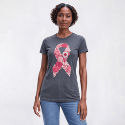 Womens Rose Ribbon Breast Cancer Awareness Tee
