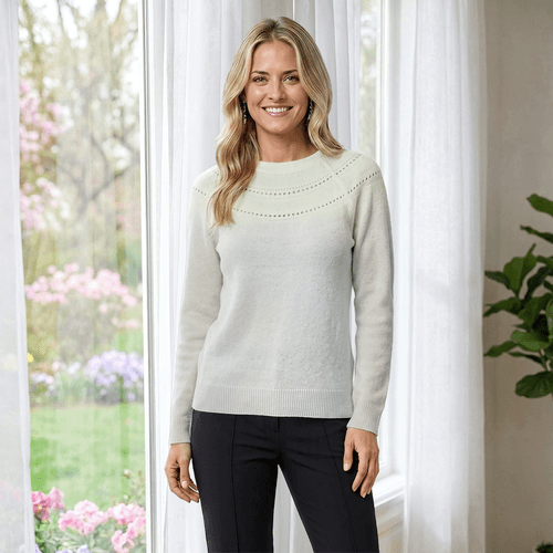 Womens Draper James Solid Long Sleeve Pointelle Sweater - image 