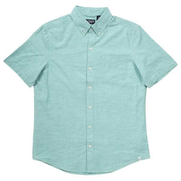 Mens Chaps Short Sleeve Chambray Solid Button Down Shirt - image 
