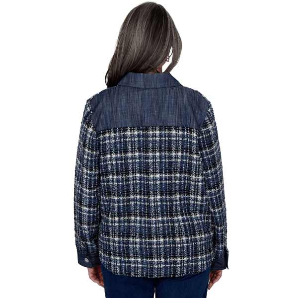Womens Alfred Dunner Tuscany Denim Trim Plaid Eyelash Jacket - image 