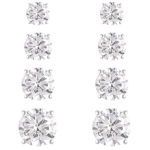Sterling Silver 4pr. Diamond Simulant Stud Earrings Set