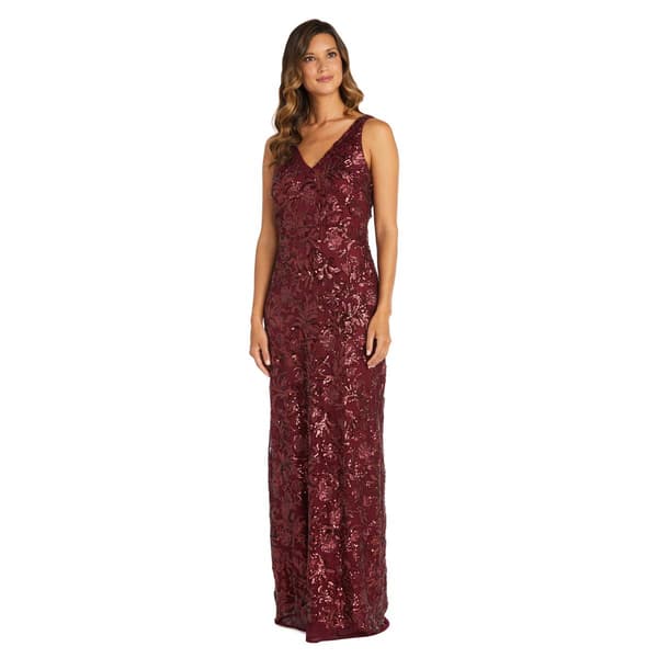 Womens R&M Richards Sleeveless Sequined Column Evening Gown