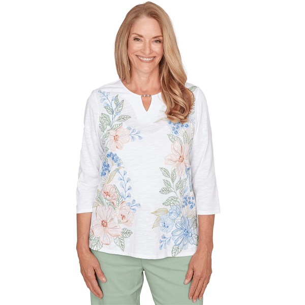Petites Alfred Dunner St. Augustine Blooming Floral Embroidered