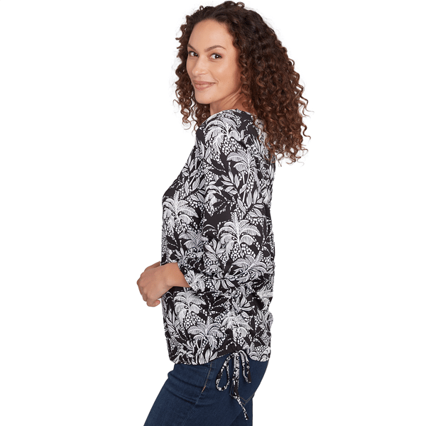 Petite Ruby Rd. Bali Bliss Monotone Palms Puff Print Side Tie Top