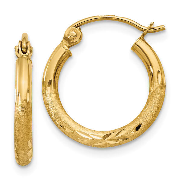 Gold Classics&#40;tm&#41; 14kt. Satin Diamond Cut 15mm Hoop Earrings - image 