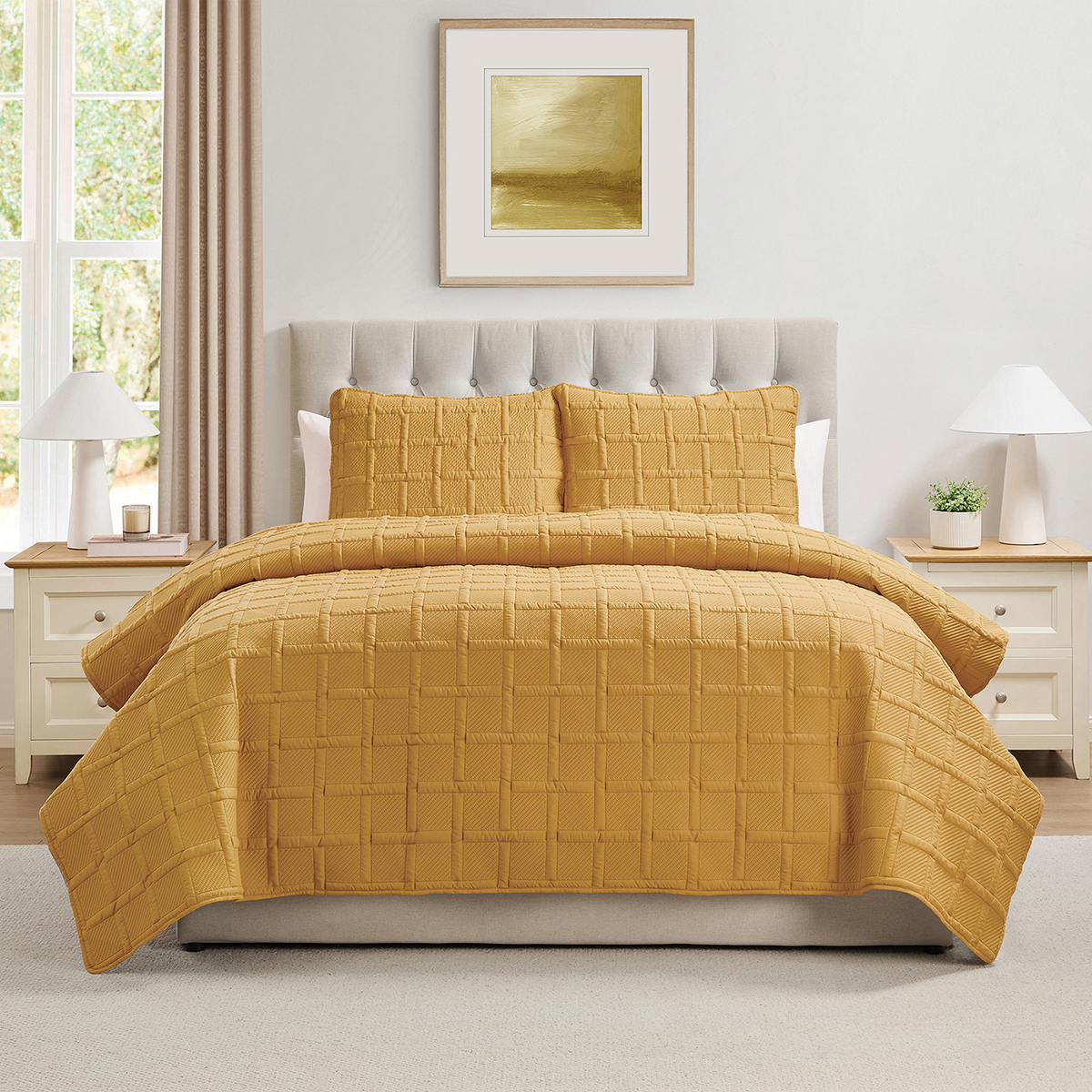 VCNY Home Solid 3pc. Square Pinsonic Textured Quilt Set