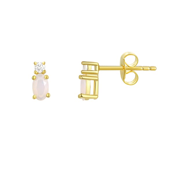 Oval Simulated Opal October Birthstone Stud Earrings - image 
