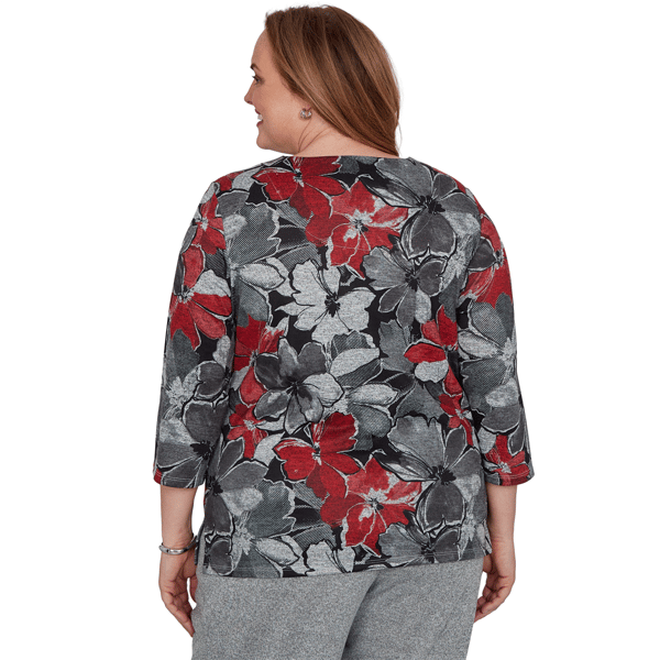 Plus Size Alfred Dunner Classics 3/4 Sleeve Keyhole Floral Blouse