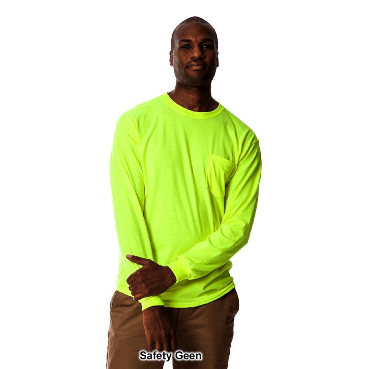 Mens Gildan® Pocketed Long Sleeve Crew Neck Tee