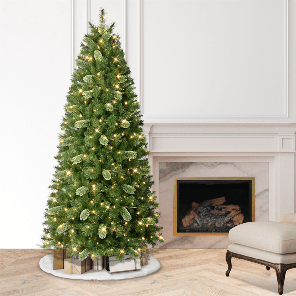 Puleo International 7.5ft. Pre-Lit Slim Teton Pine Christmas Tree