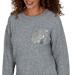 Womens Skye’s the Limit Fashion Essentials Sequin Pocket Sweater