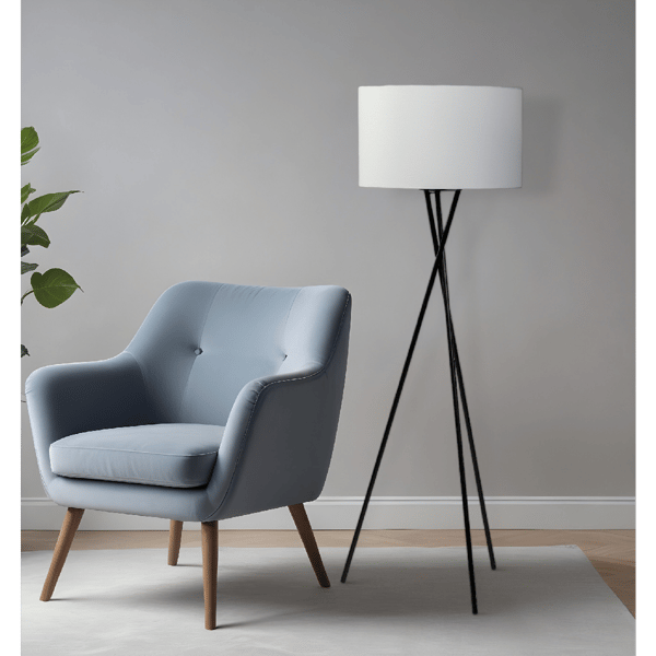 HomeRoots 66in. Black Tripod Floor Lamp With Drum Shade