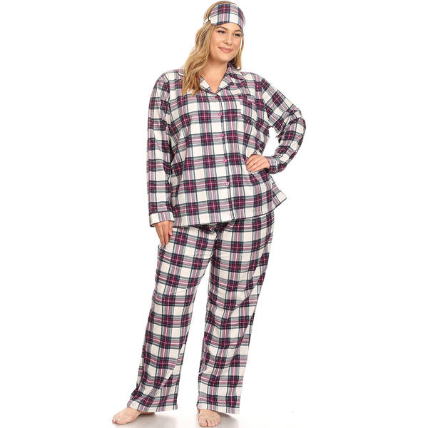 Plus Size White Mark 3pc. Plaid Pajama Set - image 