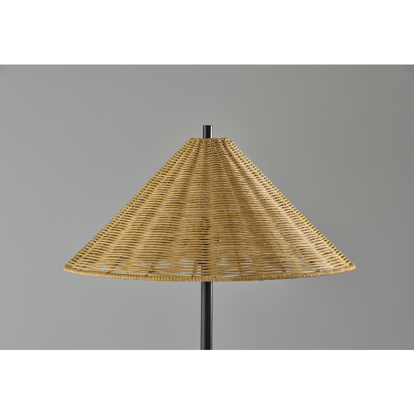 Adesso Rayne Brown Marble Base Floor Lamp with Rattan Shade