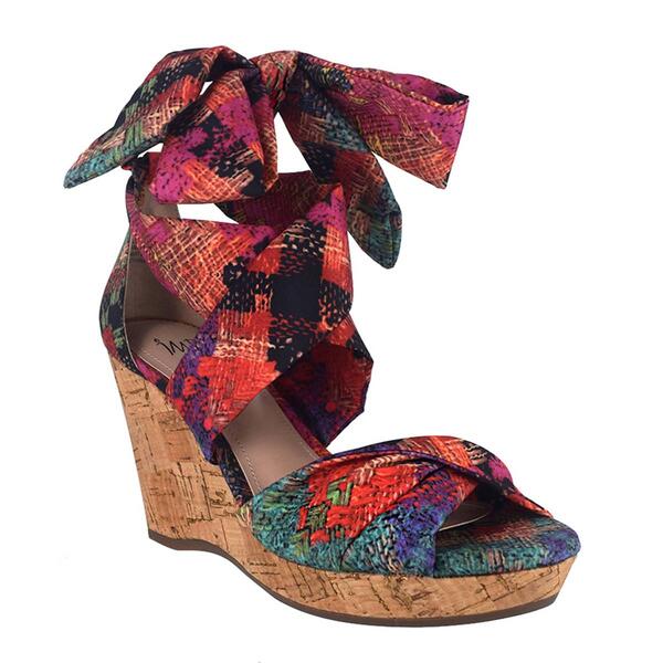Womens Impo Omyra Ankle Wrap Plaid Wedge Sandals - image 