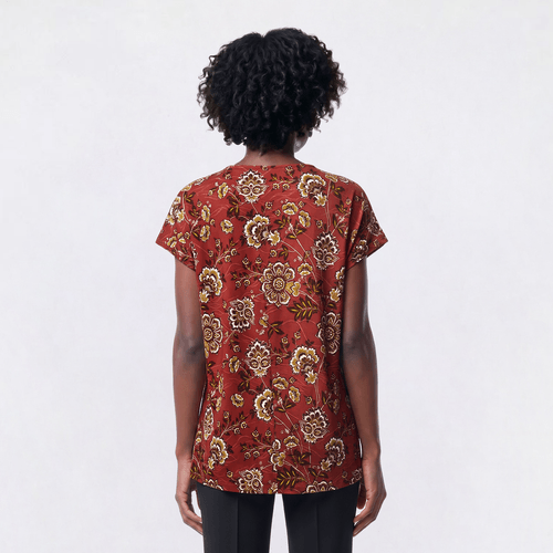 Petite Emily Daniels Short Sleeve Floral Button Blouse
