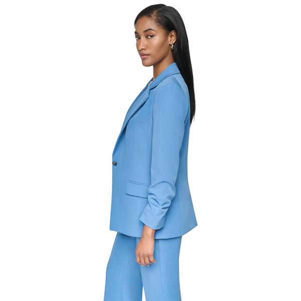 Womens DKNY 3/4 Ruched Sleeve One Button Solid Blazer
