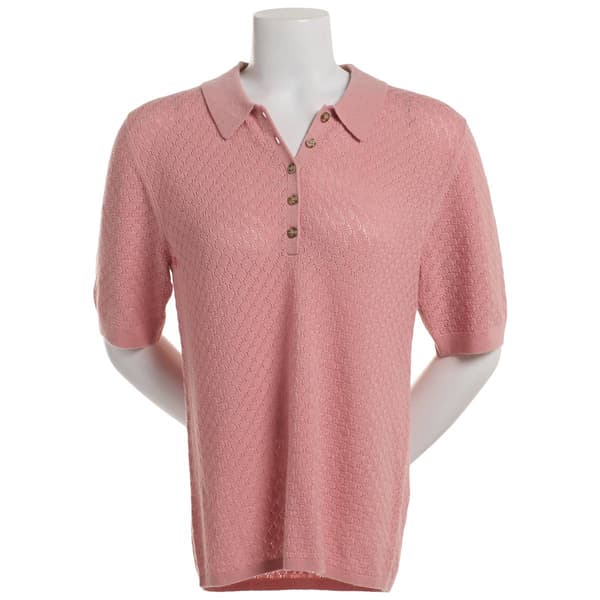 Womens Architect&#40;R&#41; Short Slee Pointelle Polo Collar Sweater - image 