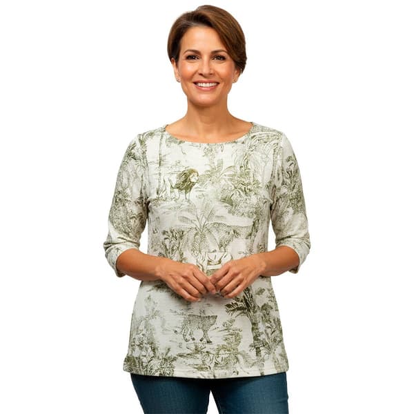 Womens French Laundry Elbow Sleeve Animal Forest Tee - image 