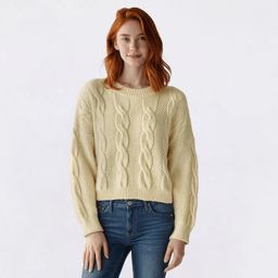 Juniors Pink Rose Cable Oversized Balloon Sleeve Sweater