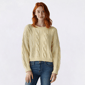 Juniors Pink Rose Cable Oversized Balloon Sleeve Sweater - image 1