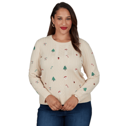 Plus Size Ruby Rd. Happy Holidays Embroidered Christmas Sweater