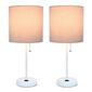 LimeLights White Stick Lamp w/Charging Outlet/Grey Shade-Set of 2 - image 1