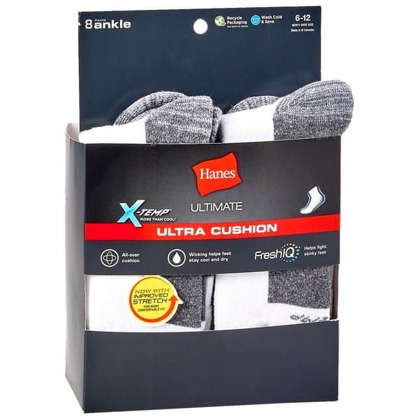 Mens Hanes&#40;R&#41; Ultimate&#40;R&#41; 8pk. Cushioned Ankle Socks - image 
