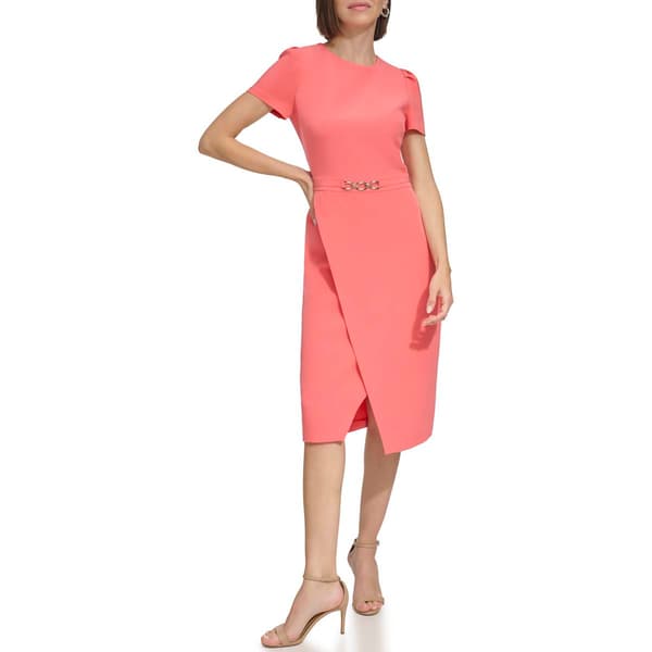 Womens Tommy Hilfiger Short Crepe Solid Hardware Trim Midi Dress Boscov's