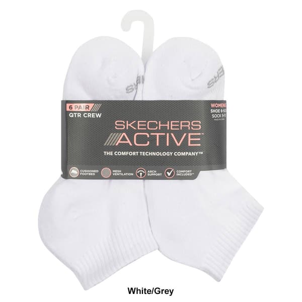 Womens Skechers 6pk. Active 1/2 Terry Quarter Crew Socks