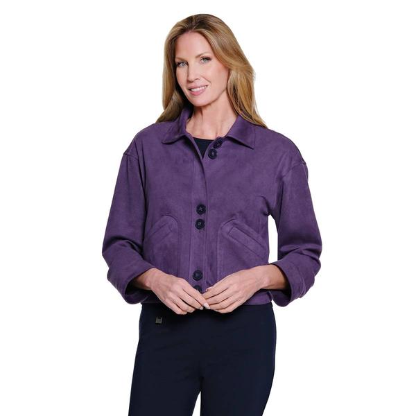 Womens Multiples Long Cuff Sleeve Faux Suede Button Jacket - image 