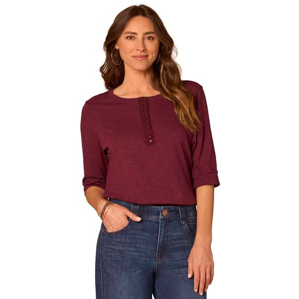 Womens Democracy Elbow Sleeve 1/4 Button Solid Tee