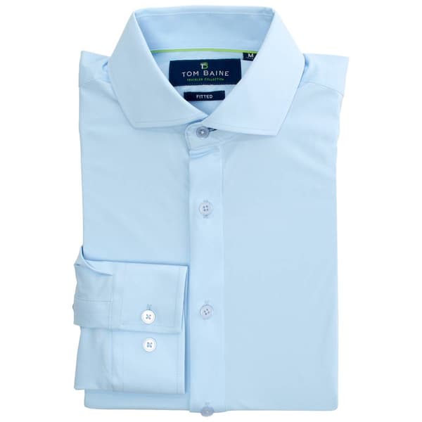 Mens Tom Baine Solid Fitted Traveler Long Sleeve Dress Shirt - image 