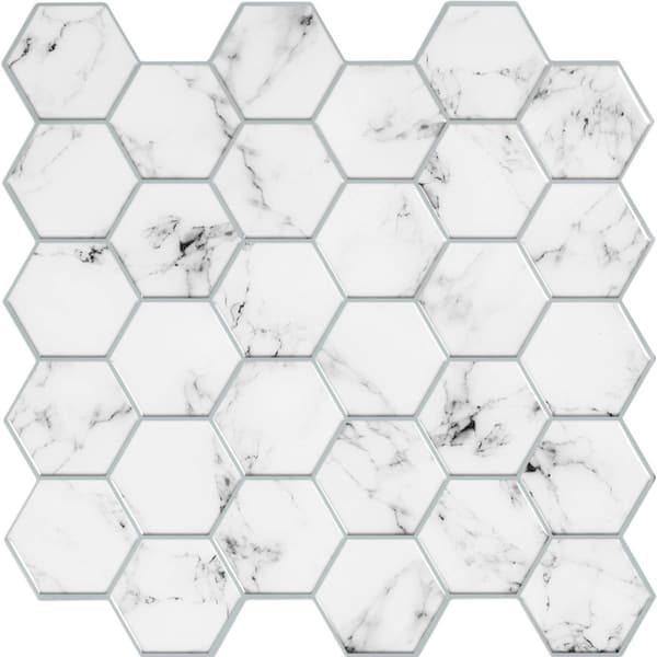 RoomMates&#174; Carrara Marble Hexagon Peel & Stick Backsplash