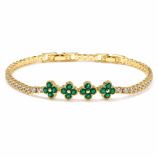 Saffron 18kt. Gold-Plated Green CZ Flower Bracelet - image 