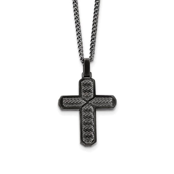 Mens Gentlemens Classics(tm) Textured Black Plated Cross Necklace - image 