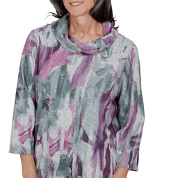 Petite Alfred Dunner Vail Floral Brushstroke Cowl Neck Blouse
