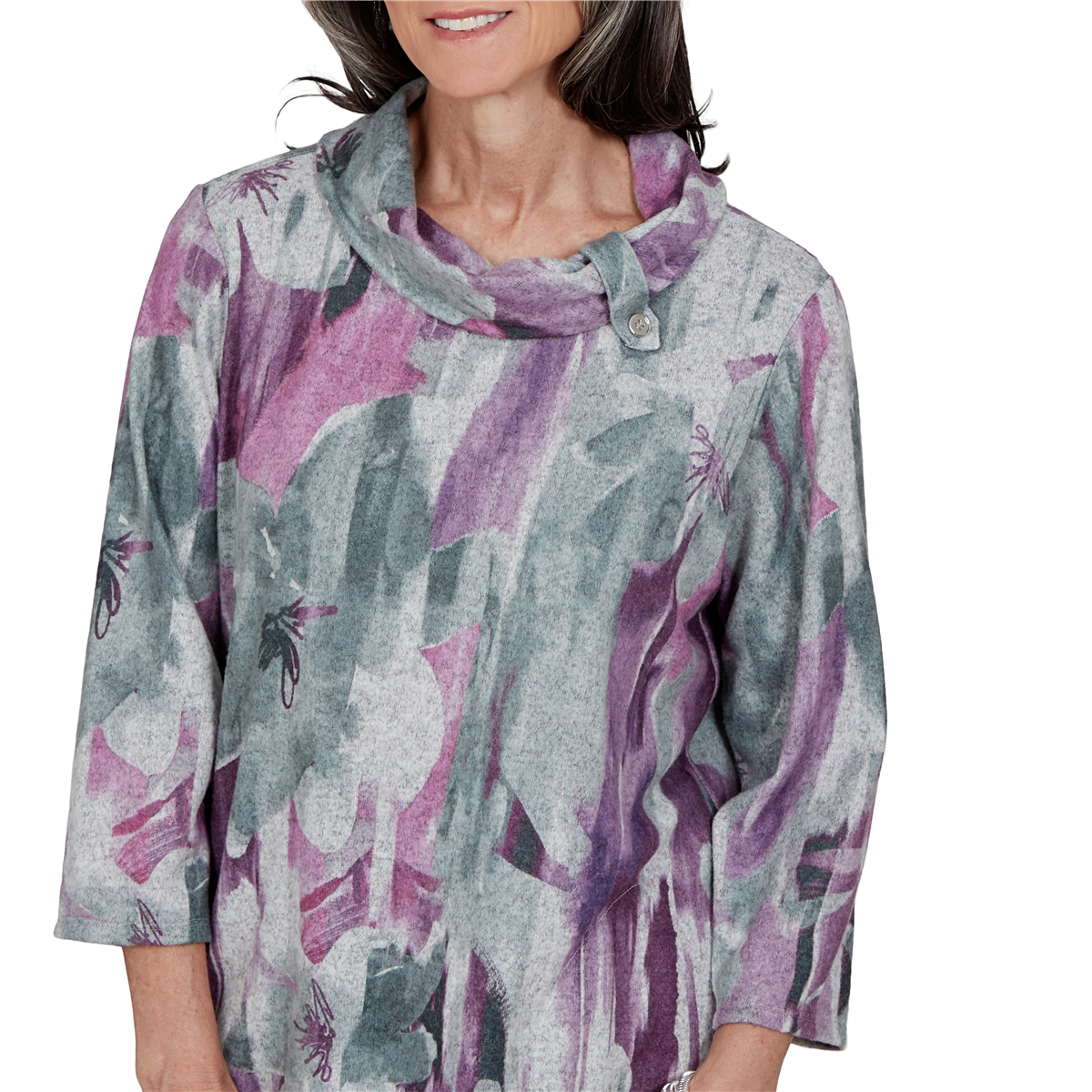 Petite Alfred Dunner Vail Floral Brushstroke Cowl Neck Blouse